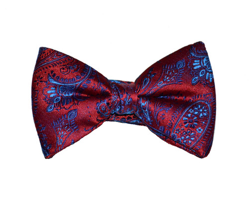 Red and Blue Paisley Bow Tie