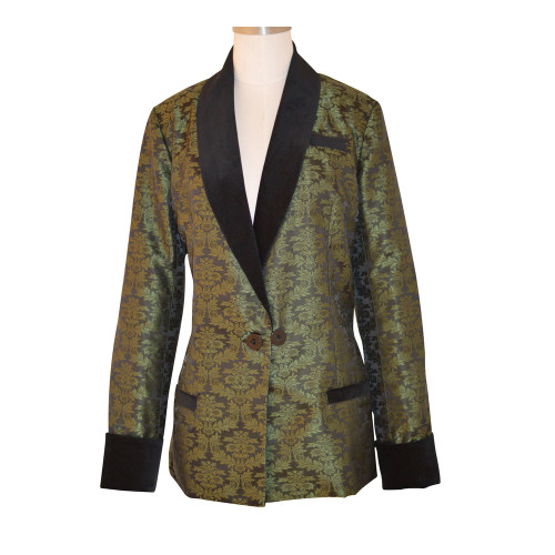 Women's Olive Brocade Jacket with Black Lining