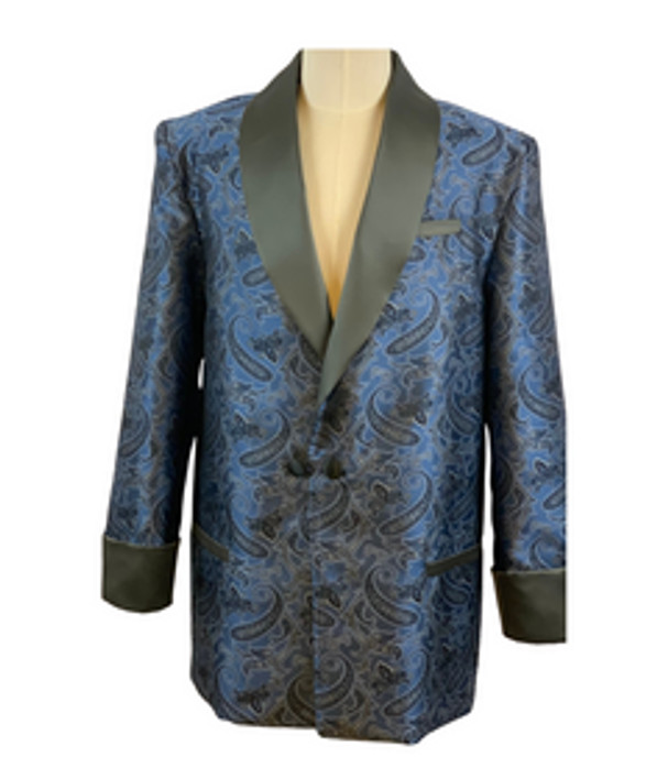 Blue and Grey Paisley with Satin Grey Cuff and Collar