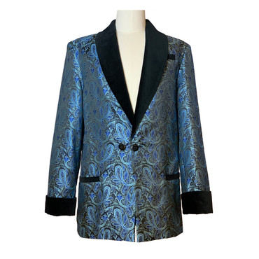Men's Teal/Black Paisley Smoking Jacket | Smoky Joe's Clothing