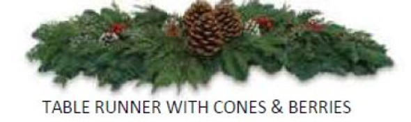 28 inches Table Runner, W/Cones & Berries, BOX 6 Units, MLF