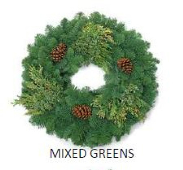 12/20 inches Wreath Mixed Greens W/ 3 Cones, BOX 6 Units, MLF