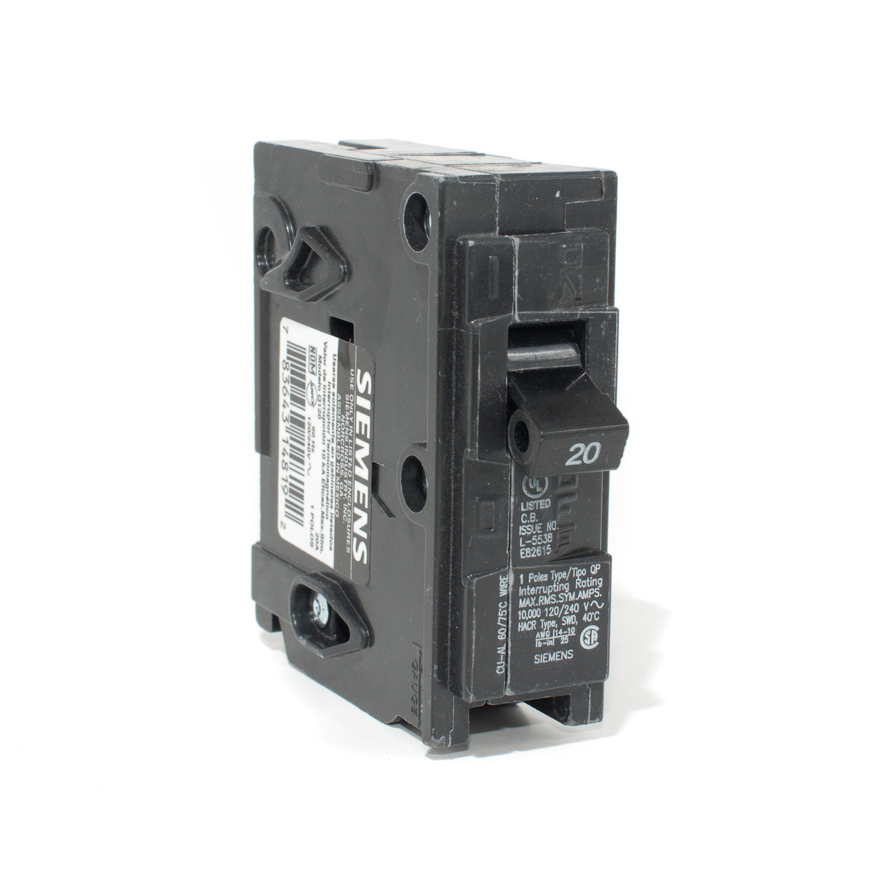 Siemens Q120 20A Single Pole Push-On Breaker - TremTech Electrical Systems