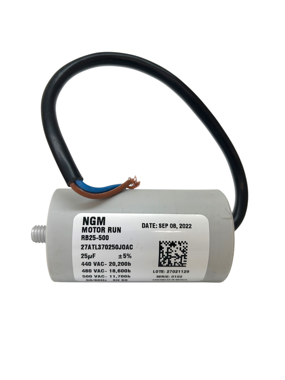 NGM 25.0F 370VAC Round Bolt Mount Run Capacitor w/leads 27ATQ370600JQAC  (RB25-500)
