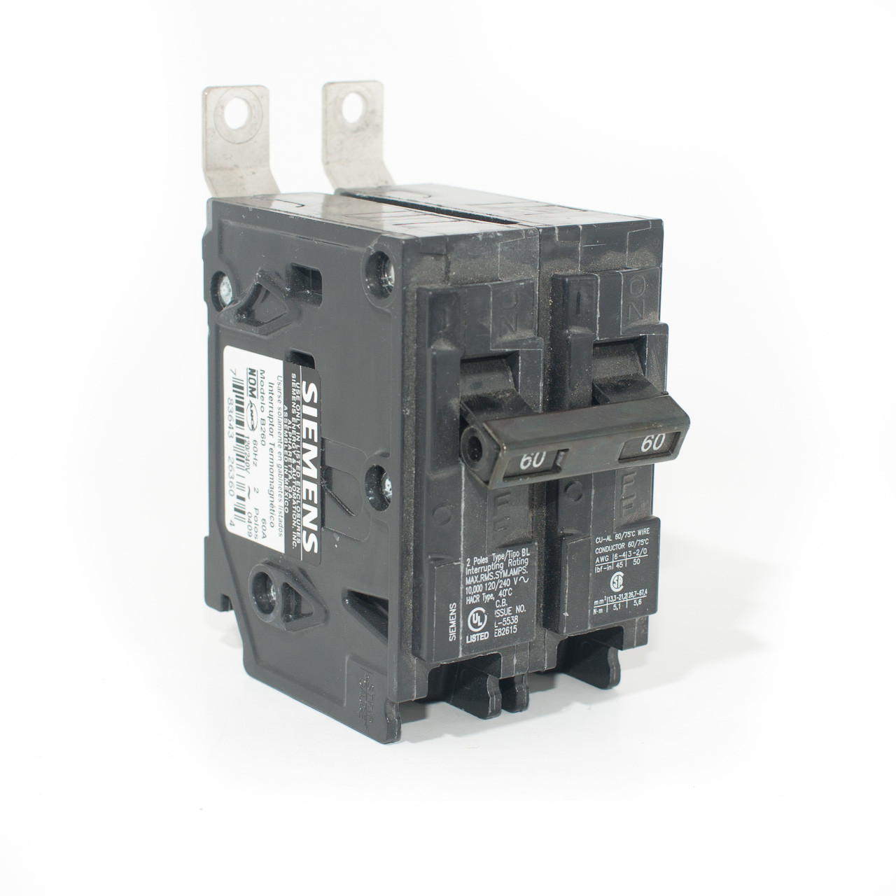 Siemens Q2110H 110-Amp Double Pole Circuit Breaker - 120/240-Volt, 22kA Interrupt, Plug-In For Siemens Electrical Panels