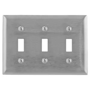 Hubbell Steel 3 Gang Toggle Switch Wall Plate