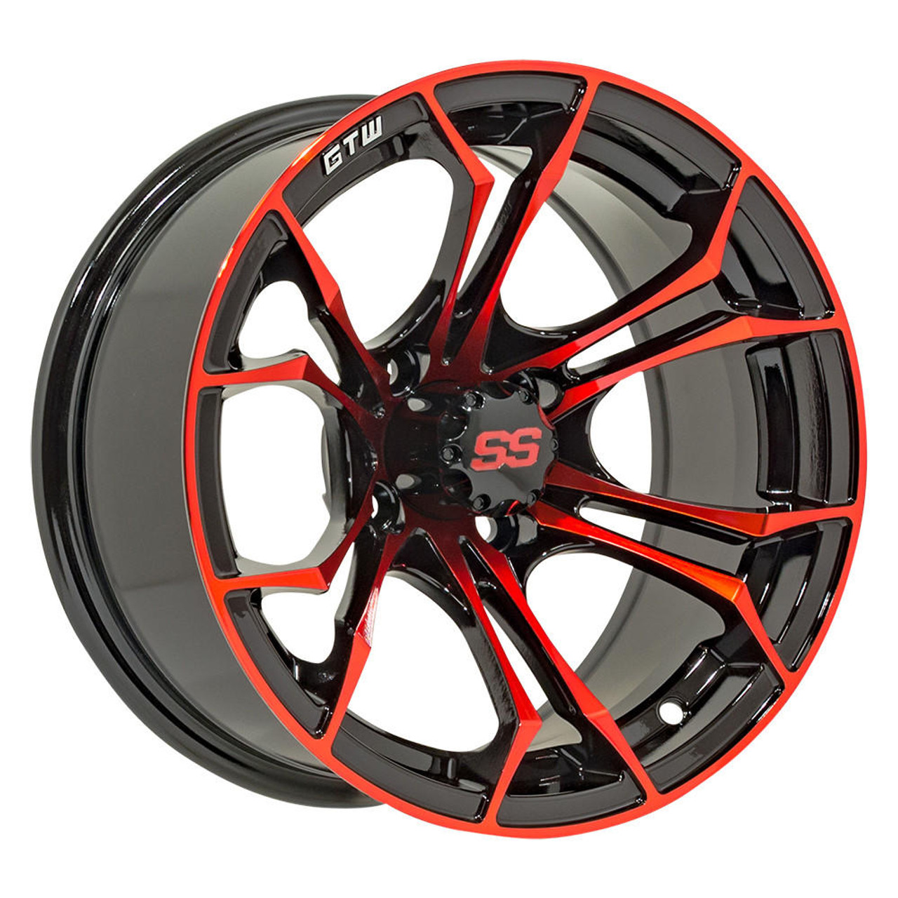  GTW 12" SPYDER Black/Red Wheels with Choice of Off-Road Tires (Set of 4) 