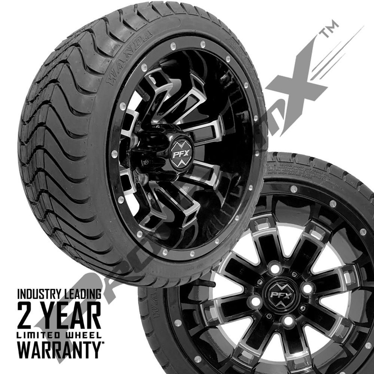 ProFormX 12" RECLUSE FX Machined/Black Wheels on 215/35-12 Venom Street Tires (Set of 4) 