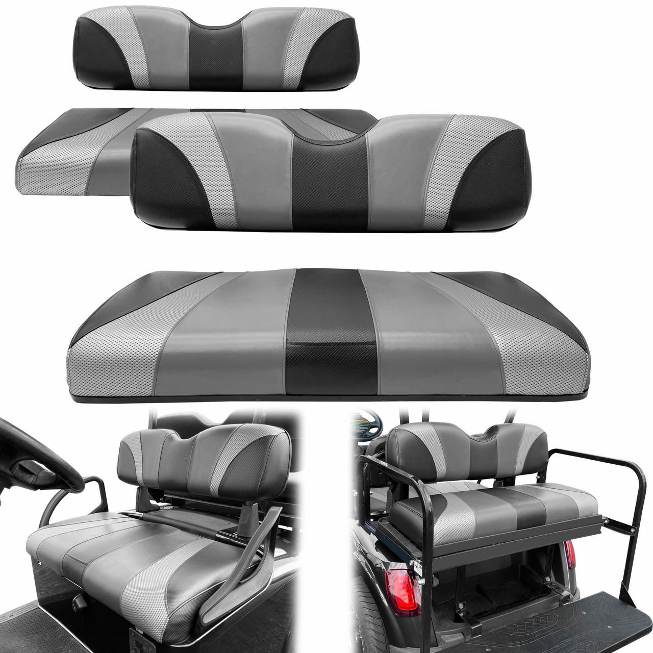 ProFormX SlipStream Front and Rear Seat Cover Set Jet/Gray/Liquid Silver - Fits  E-Z-Go TXT & RXV 