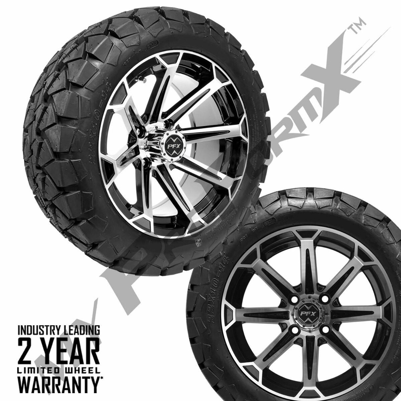 ProFormX 14" VORTEX Machined/Black Wheels on 22x10x14 Timberwolf A/T Tires (Set of 4) 
