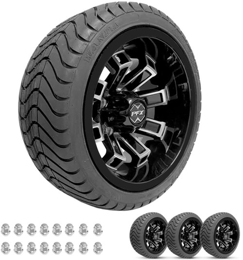 12" RECLUSE Machined/Black Wheels on 215/35-12 Venom Street Tires (Set of 4)