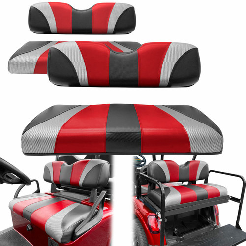 SlipStream Front and Rear Seat Cover Set Jet/Red/Liquid Silver - Fits  E-Z-Go TXT & RXV
