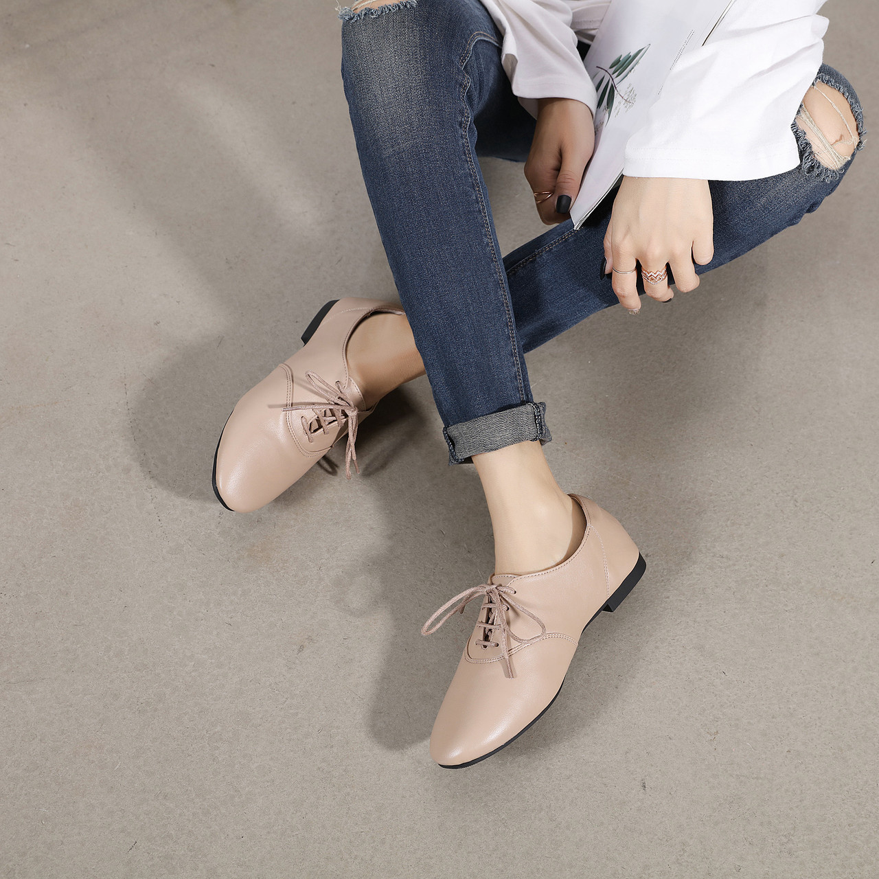 beige flat shoes