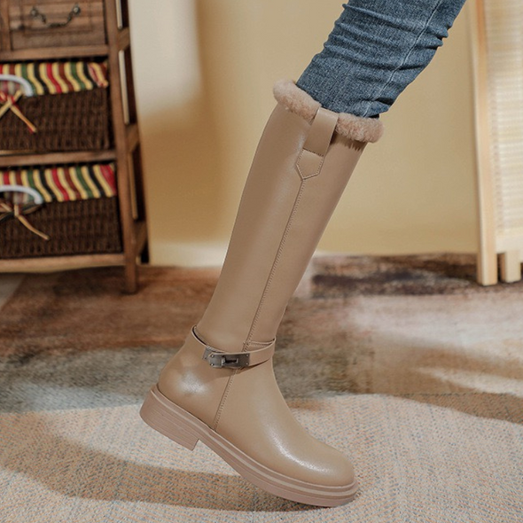 Adria Beige Leather Boots