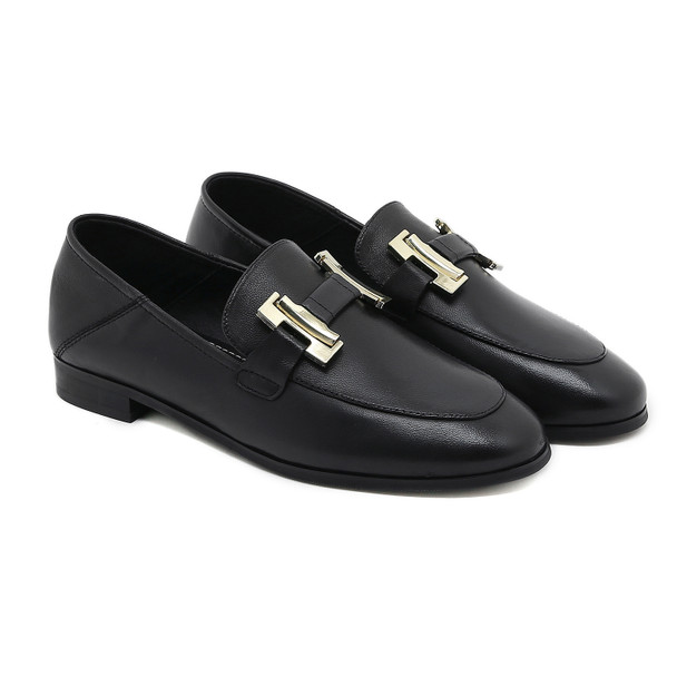 Della Leather Black Loafers