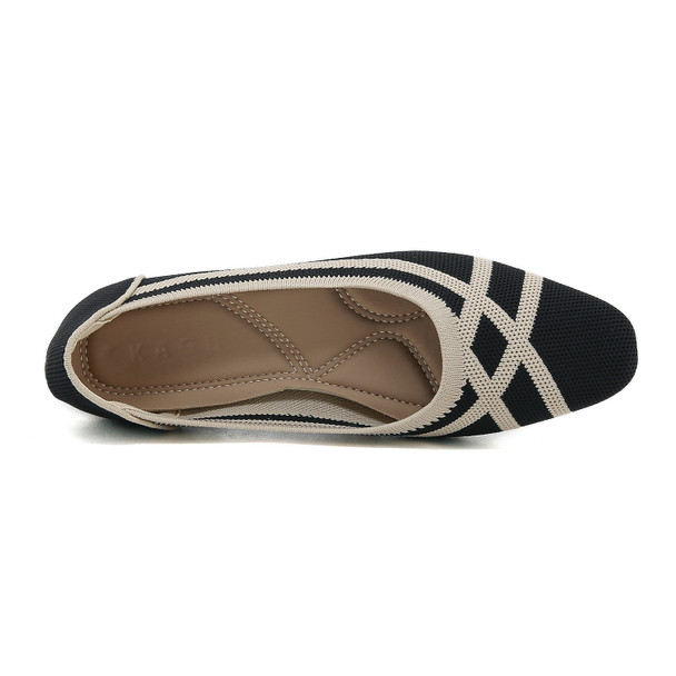 Rhea Black & Beige Knit Flats