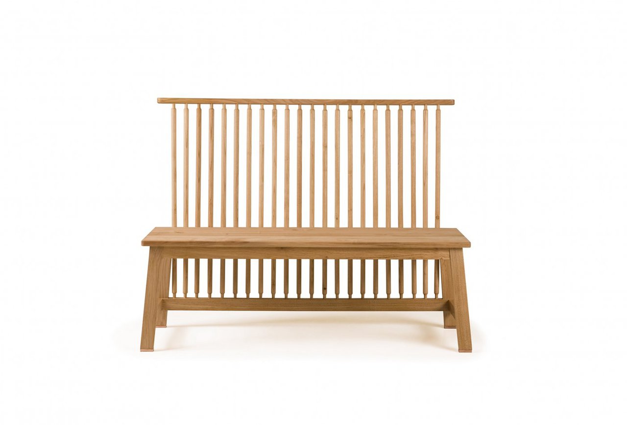 Designed by Studioilse and manufactured by De La Espada for the Studioilse brand. Part of Studioilse's Seating for Eating collective, Two Seater Bench with Back offers compact proportions ideal for a residential environment. Reassuringly familiar but carefully detailed. Optional brown or black leather pad softens the seating area. Furniture that you can sit on together, but that still leaves room for the individual.