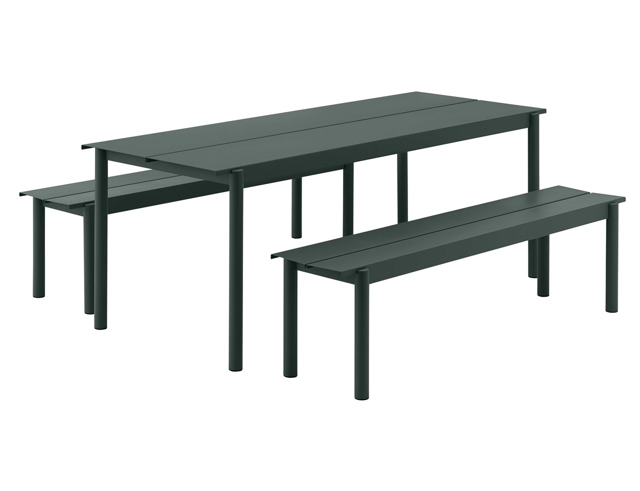 Muuto Linear Steel Table 200cm Dark Green with Benches