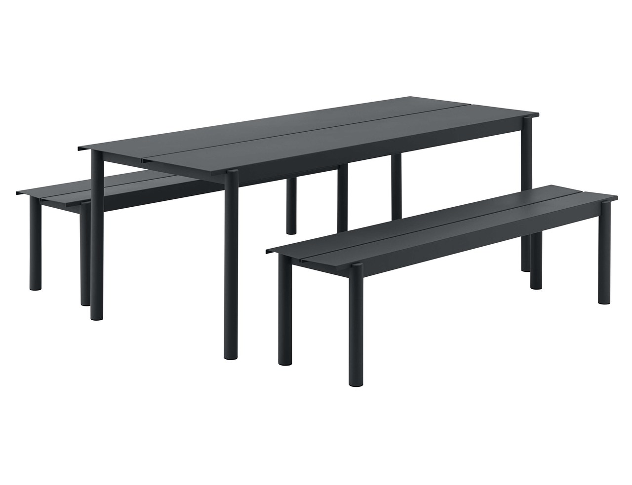 Muuto Linear Steel Table 200cm Black with Benches