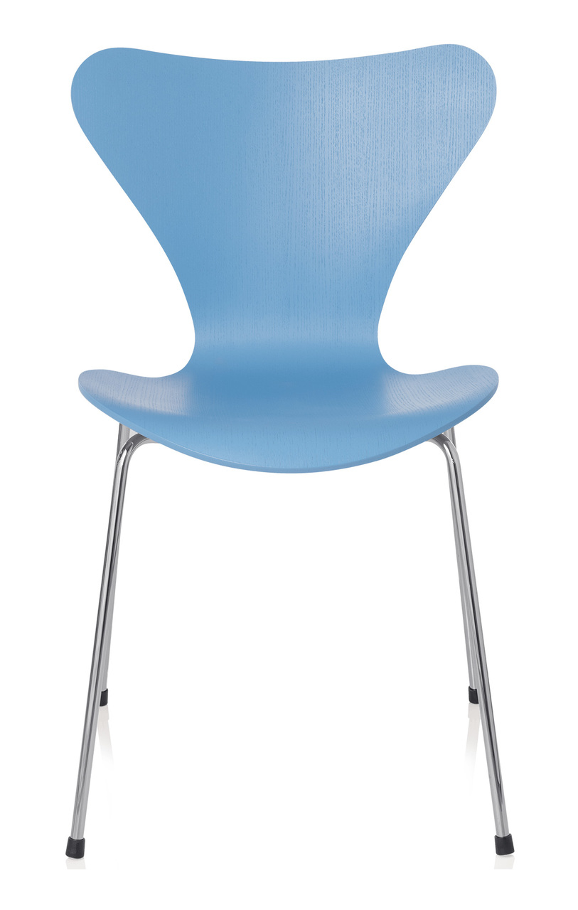 Fritz Hansen Series 7 Chair - Trieste Blue Coloured Ash / Chromed