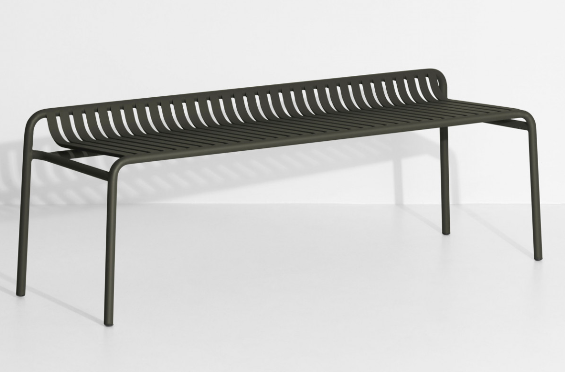 backless metal outdoor bench