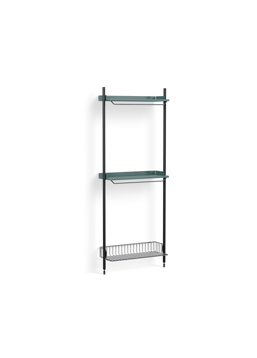 HAY Pier System 1031 1 Column Blue Powder Coated Steel Black Chromed Wire Shelf