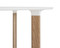 Fritz Hansen Analog Dining Table Closeup - White Laminate Top with Oak Legs and White Trumpets