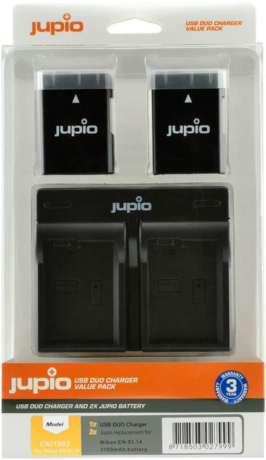 Jupio 2x Nikon EN-EL14/EN-EL14A Batteries and Dual Charger (New)