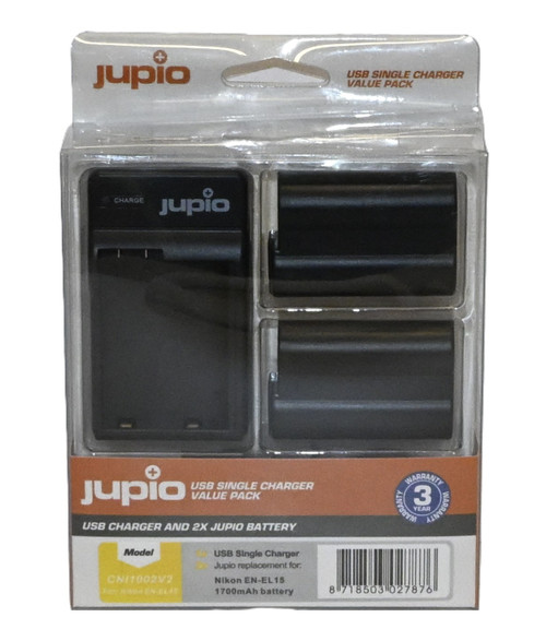 Jupio 2x Nikon EN-EL15 Batteries and Charger (New)