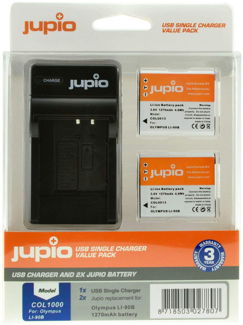 2 x Jupio Olympus Li-90B/Li-92B Batteries & Single Charger Kit (New)