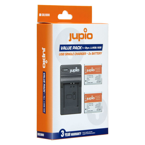 2 x Jupio Olympus Li-90B/Li-92B Batteries & Single Charger Kit (New)