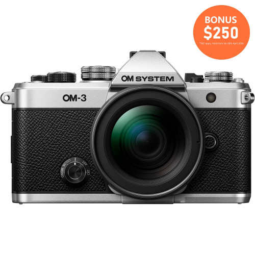 OM System OM-3 Mirrorless Camera with 12-45mm F/4 PRO Lens - Silver (New)
