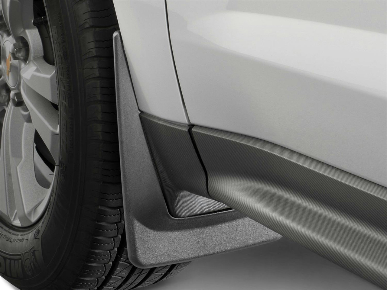 No-Drill Mud Flaps, Front and Rear, Black | (20-25) Silverado 2500HD/3500HD,, With optional large OEM splash guards | 110118-120121