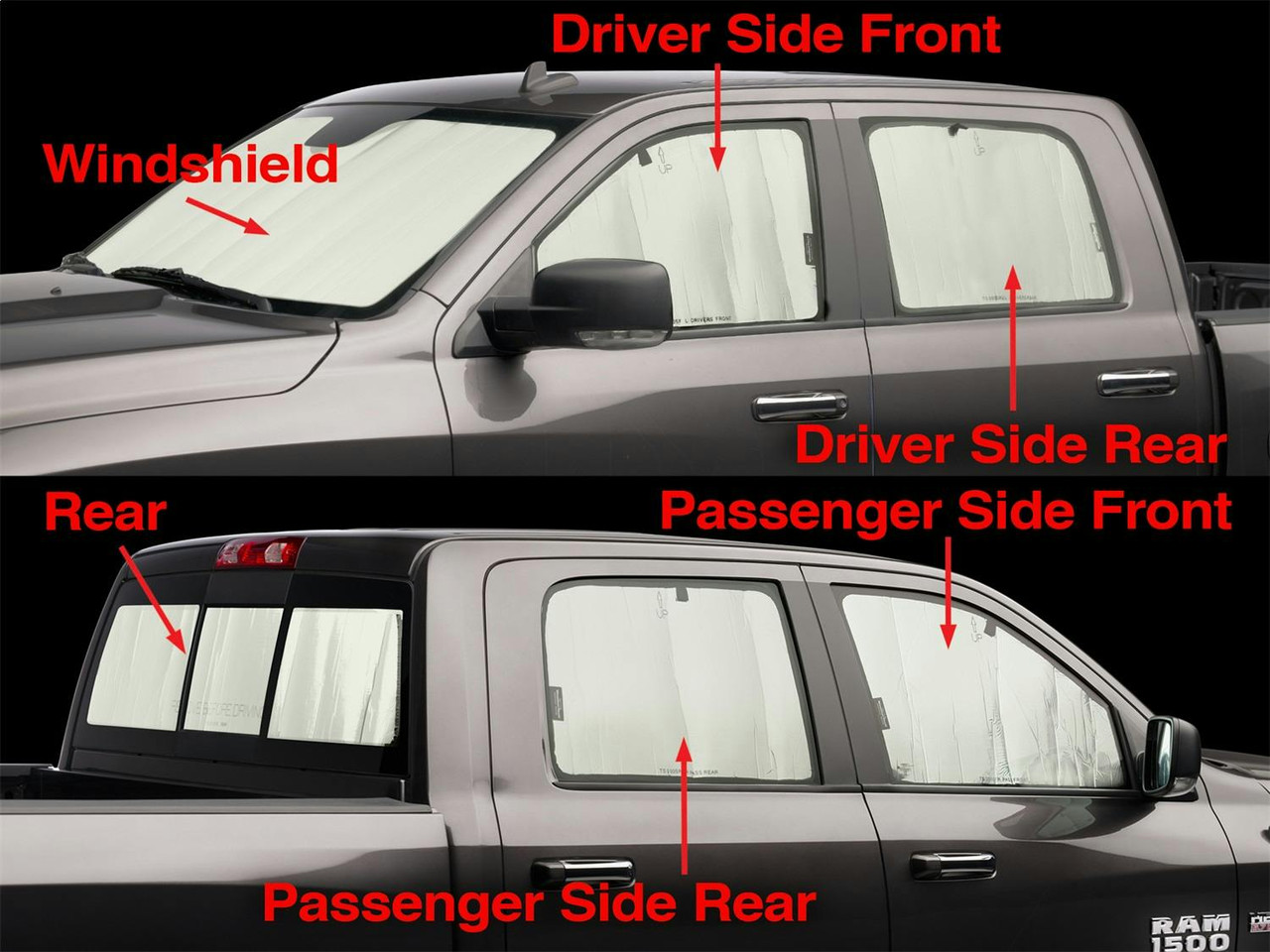 SunShade Kit, Full Vehicle, Silver/Black | (09-24) Ram 1500 Classic, (10-18) Ram 2500/3500, Crew Cab | TS0005K2