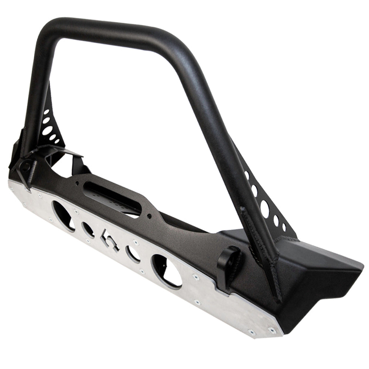 Nighthawk Mid-tube Stinger Bumper with Aluminum Skid, Front, Black, Steel | (07-18) Wrangler JK, (18-25) Wrangler JL, (20-25) Gladidator JT | JJ8045