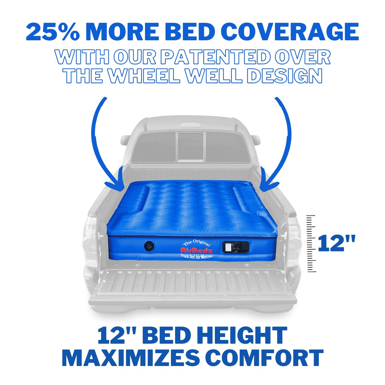 AirBedz Inflatable Air Mattress Full-Size Truck Beds, 8' Bed, Blue, Built in Pump, Rechargeable | PPI-101