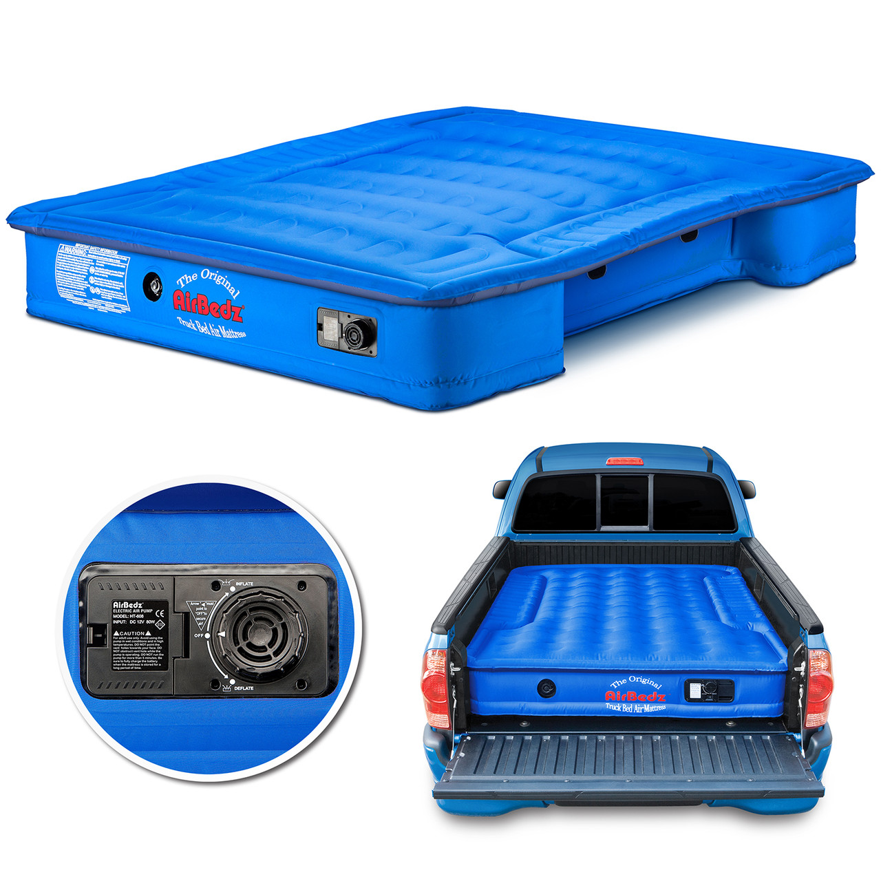AirBedz Inflatable Air Mattress Mid-Size Truck Beds, 6-6.5' Bed, Blue, Built in Pump, Rechargeable Battery | PPI-103