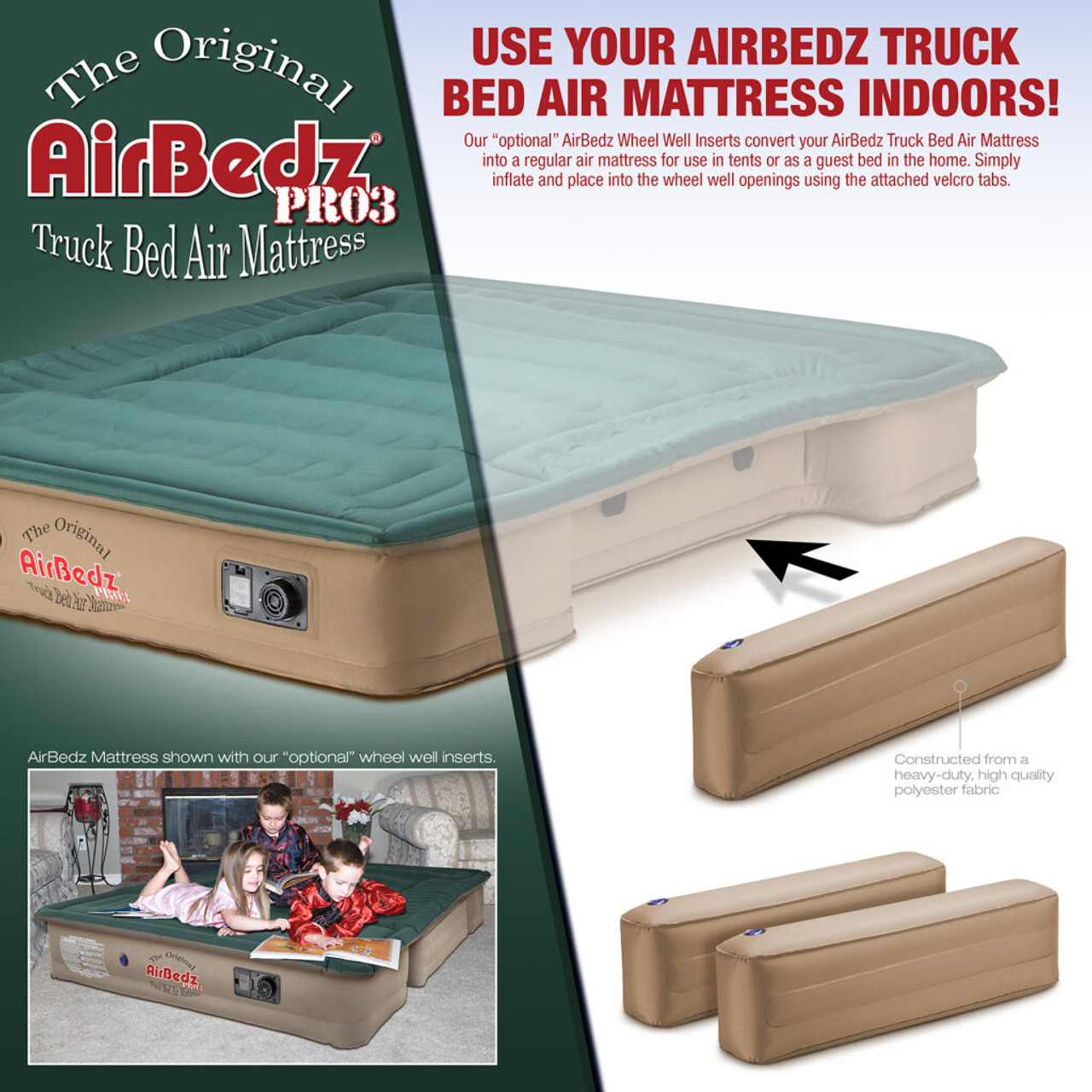AirBedz Inflatable Air Mattress Mid-Size Truck Beds, 6-6.5' Bed, Built in DC Air Pump, 19' Cord | PPI-303