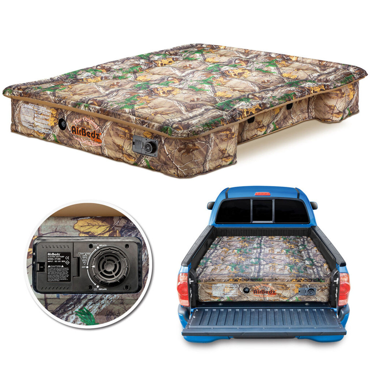 AirBedz Inflatable Air Mattress Mid-Size Truck Beds, 5-5.8' Bed, Camo, Built in Pump, Rechargeable Battery | PPI-405