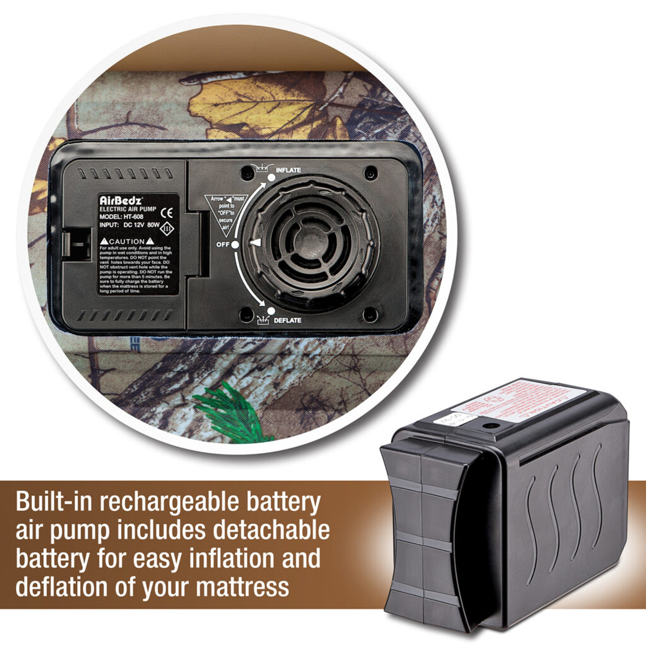 AirBedz Inflatable Air Mattress Mid-Size Truck Beds, 5-5.8' Bed, Camo, Built in Pump, Rechargeable Battery | PPI-405