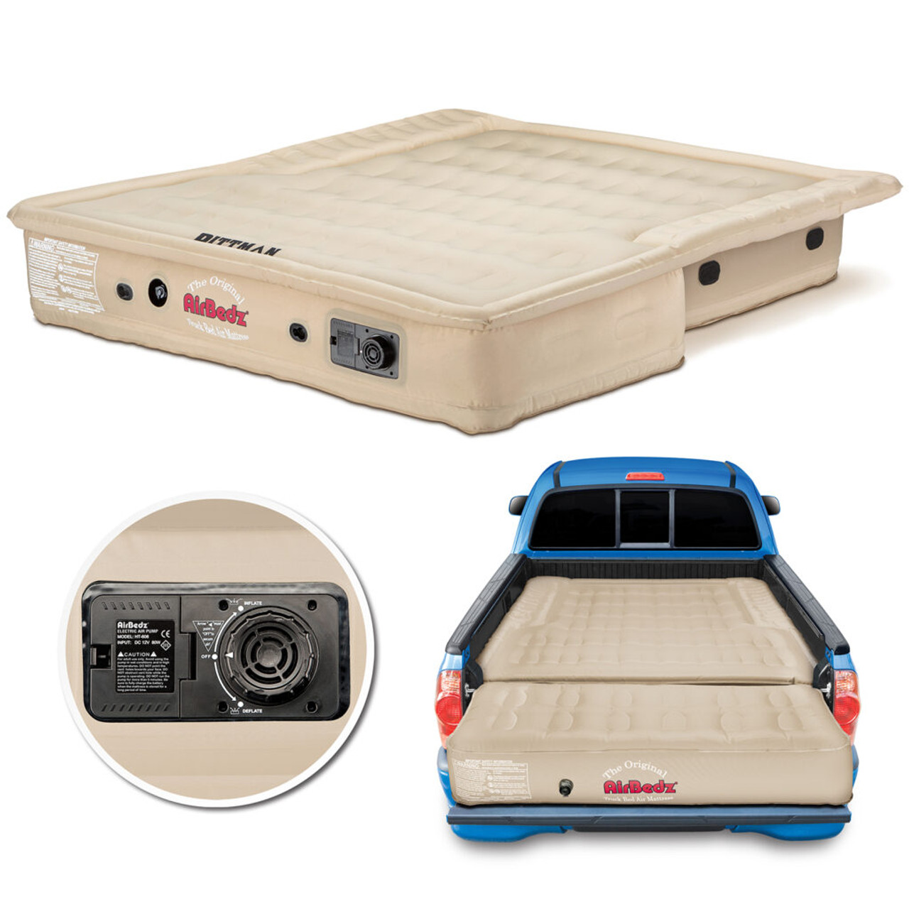 AirBedz Inflatable Air Mattress Mid-Size Truck Beds, 6-6.5' Bed, Tan, Built in Pump, Rechargeable Battery | PPI-503