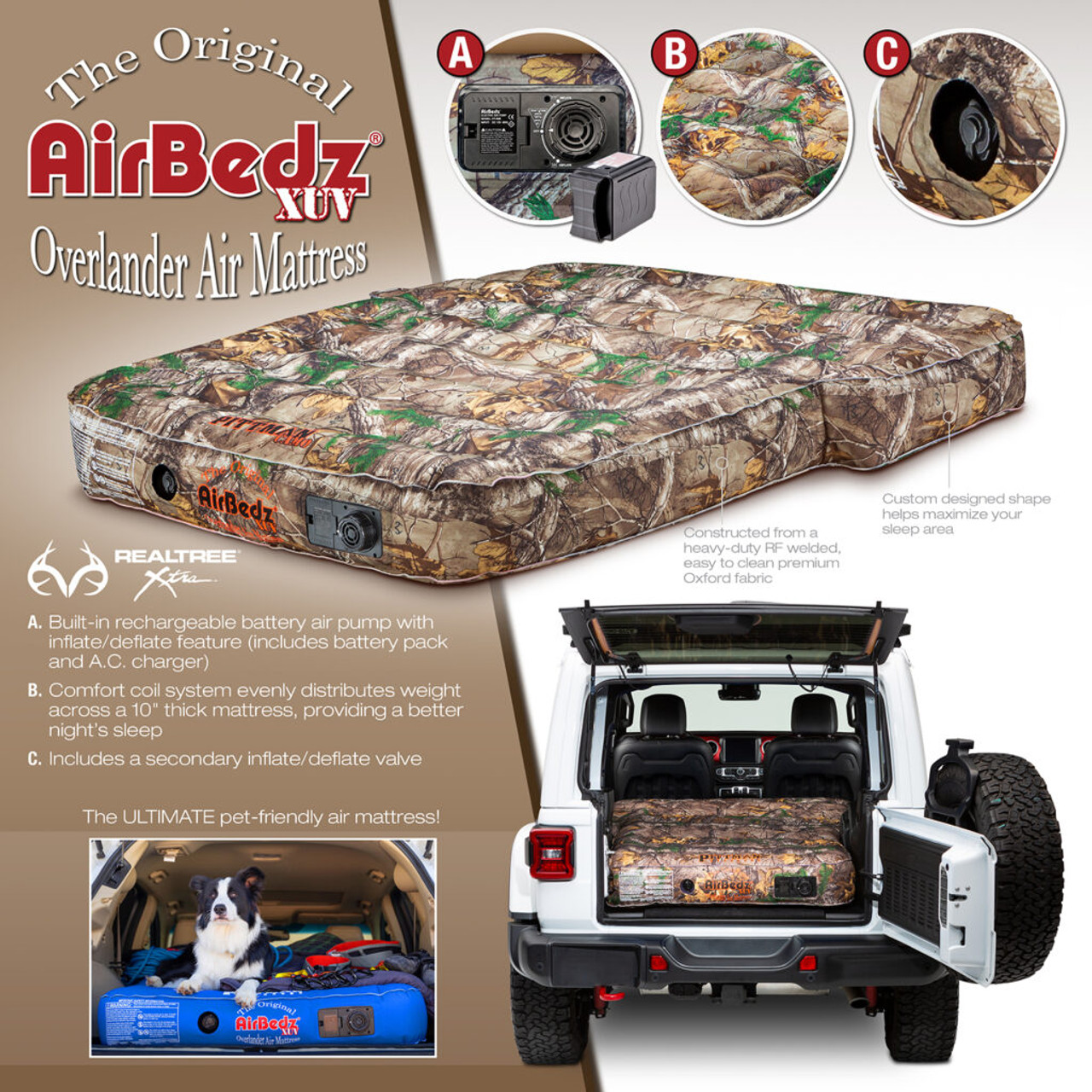 AirBedz Inflatable Air Mattress, Camo, Built in Pump, Rechargeable Battery | Jeep | PPI-CMO_XUV