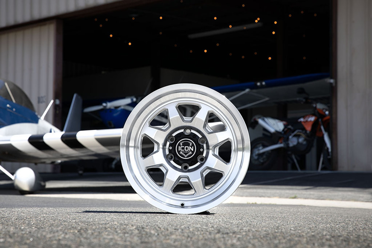 ICON Alloys Nuevo, Silver Machined, 17 x 8.5 / 5 x 5, -6mm Offset, 4.5" BS