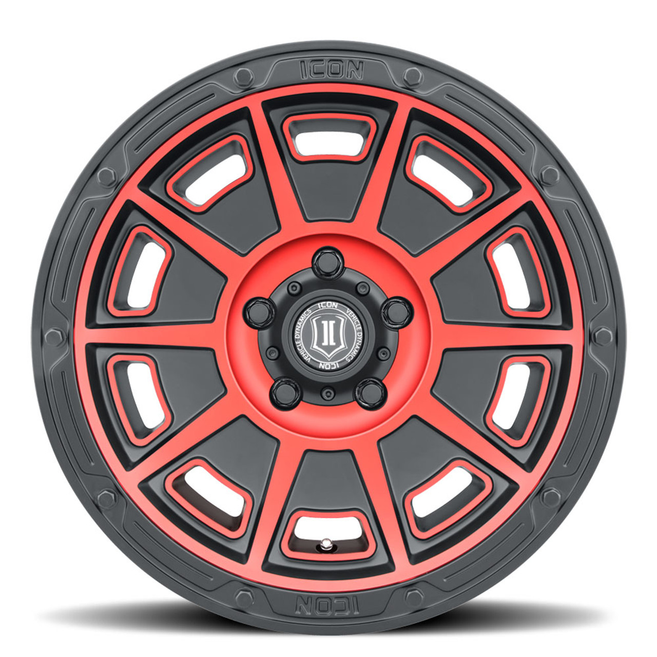 ICON Alloys Victory, Satin Black w/Red, 17 x 8.5 / 6 x 135, 6mm Offset, 5" BS