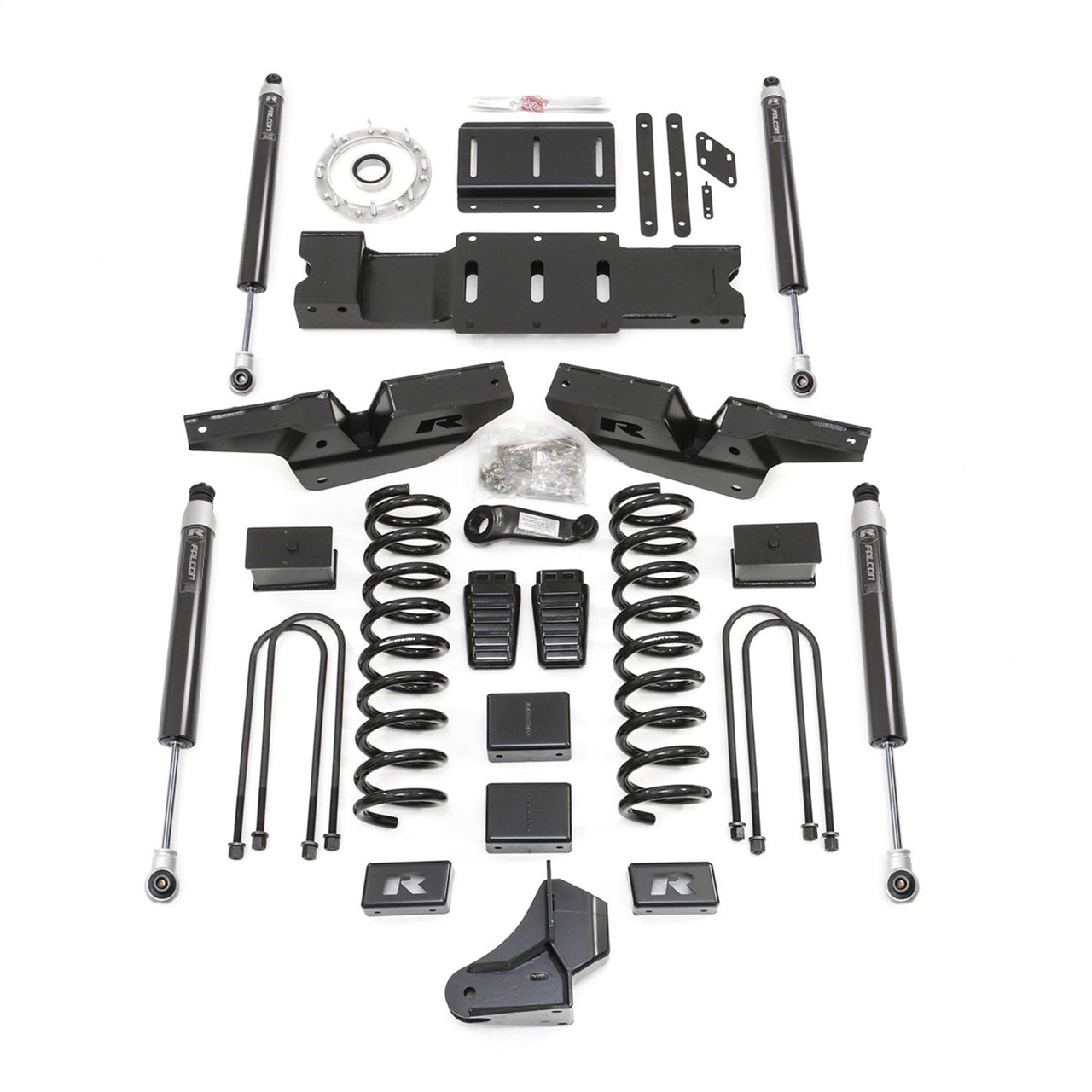 4.5'' coil lift kit, front and rear track bar brackets, front coils and rear blocks, drop brackets With Falcon shocks | (19-24) Ram 3500, 4WD | 49-19430