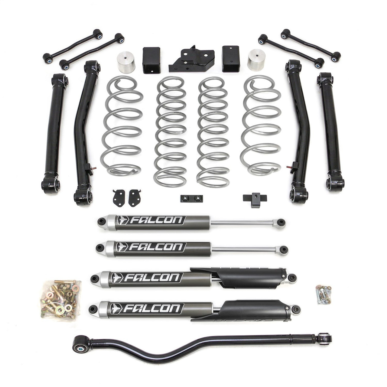 3.5'' Terrain Flex 4-Arm Kit, With Falcon 2.1 Shocks, silver spring plus front track bar | (18-23) Wrangler JL, 4WD | 69-6837