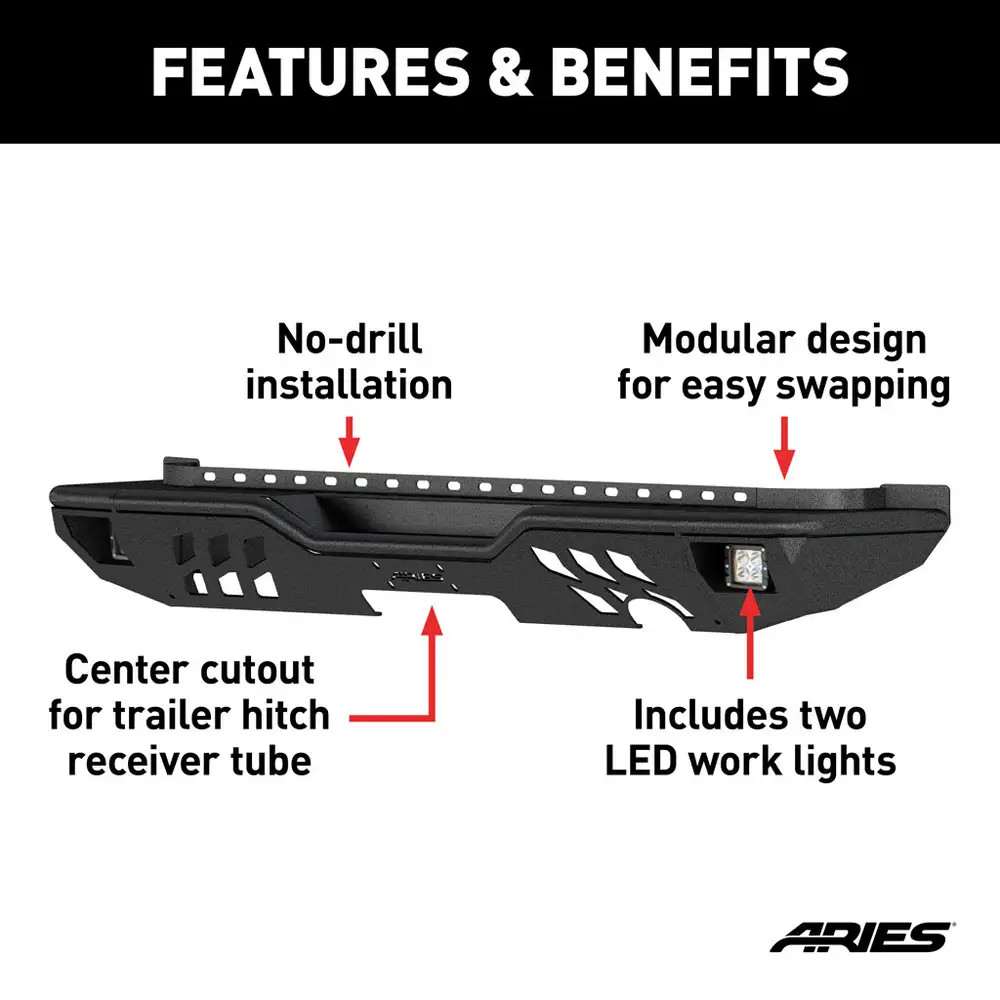 TrailChaser Steel Rear Bumper, Aluminium, Black | (07-18) Wrangler JK | 2082061