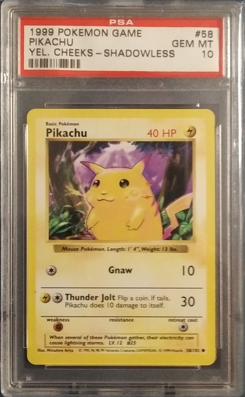 1999 Pokémon Game 58 Pikachu Yellow Cheeks Shadowless PSA