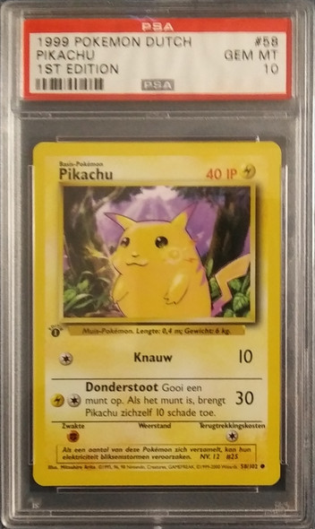 1999 Pokémon Game 58 Pikachu 1st Edition Dutch PSA Graded, Graded Pokemon Cards, Graded Pokemon, Pokemon Cards, Pokemon Trading Cards, Vintage Pokemon Cards