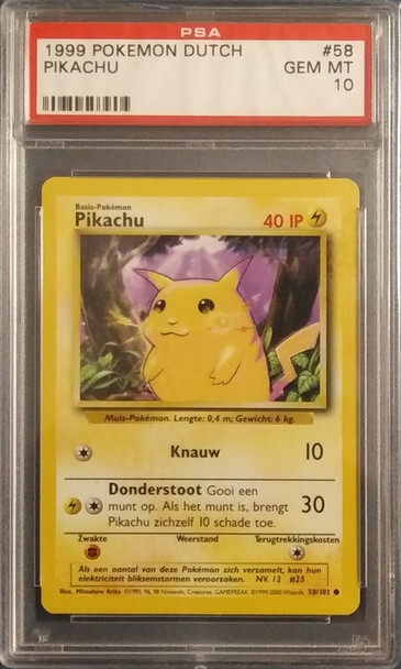 1999 Pokémon Game 58 Pikachu Dutch PSA Graded, Graded Pokemon Cards, Graded Pokemon, Pokemon Cards, Pokemon Trading Cards, Vintage Pokemon Cards